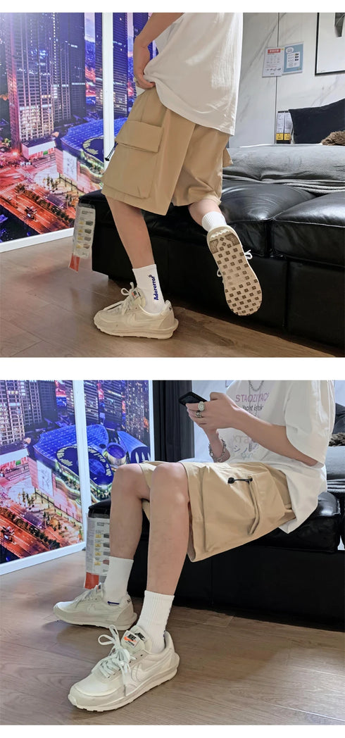 Men Casual Shorts Solid Leisure Summer Oversize Multi-pockets Cargo Trousers Streetwear