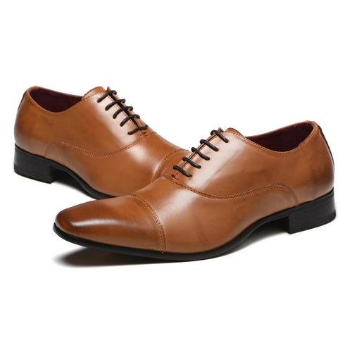 Elegant Men's Dress Shoes - Premium Business Leather Lace-up Brogue Footwear for Formal Events and Weddings