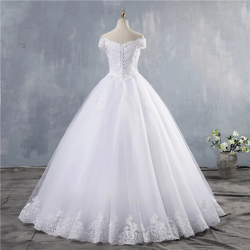 ZJ9143 Lace Appliques Ball Gown Off The Shoulder Bridal Dress