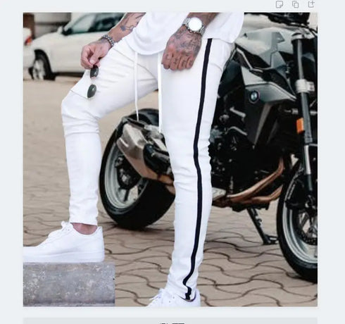 Stripes for Jeans Bike Skinny Jeans Men Stretch Denim Trousers