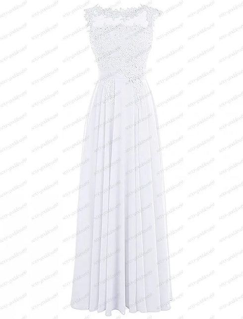 Bridesmaid Dress A Line Chiffon With Applique Beading Backless Floor Length Lace Up Bridal Dress