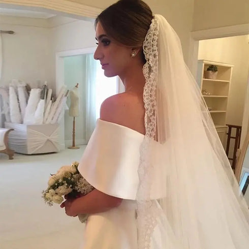 Customized A-Line Wedding Dress Floor-Length Bridal Gown with Off Shoulder Sleeveless Design