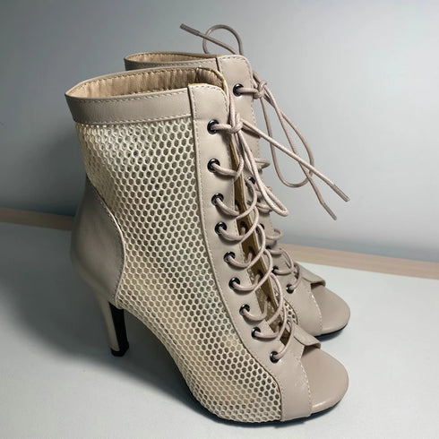 Sexy High Heels Hollow Mesh Sandals for Summer Fashion Comfort Peep Toe Stilettos Jazz Dance Female Shoes Plus Size