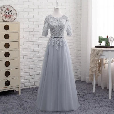 Bridesmaid Dress Elegant Floor-Length Organza Backless Lace With Built-In Bra Bridesmaid Dress Lace Appliques