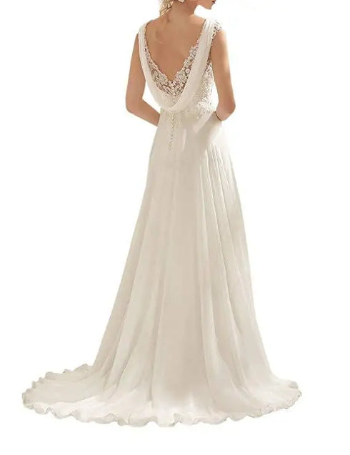 Elegant Beach Wedding Dress Plus Size Chiffon Lace Appliques