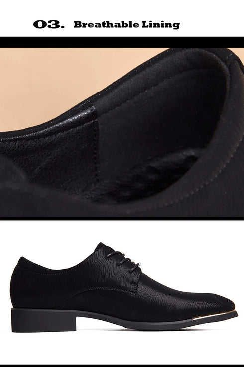 Stylish Men's Leather Dress Shoes - Breathable Pointed Toe Formal Footwear for Office, Weddings, and Casual Occasions - Comfortable and Elegant Black Flats for Every Season