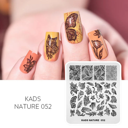 Nature-Inspired Nail Art Stamping Plate Set with Butterfly and Mountain Range Designs for DIY Manicure Enthusiasts
