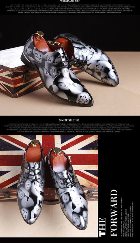 Floral Pattern Men's Formal Dress Shoes - Luxury Oxford Leather Wedding Shoes for Groom - Elegant Derby Style with Pointed Toe for Spring and Autumn