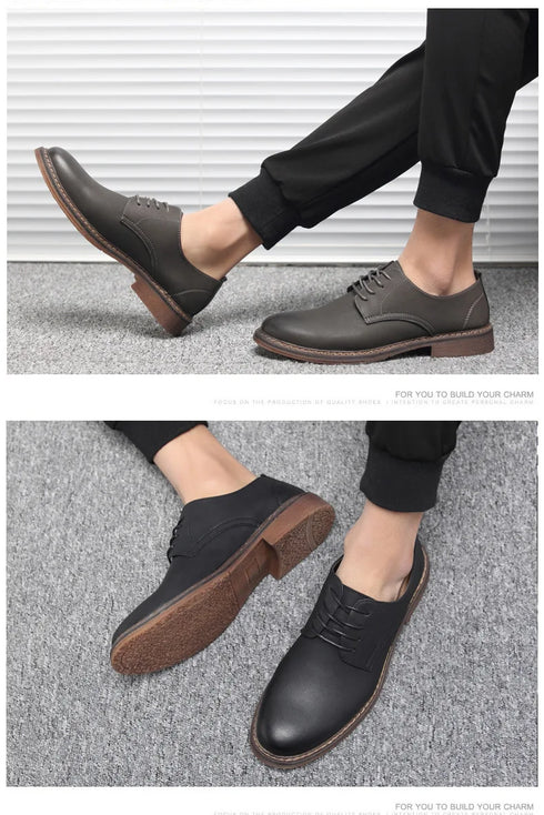 Stylish Men's Oxfords: Premium Genuine Leather Business Formal Dress Shoes with Classic British Design for Office & Casual Occasions