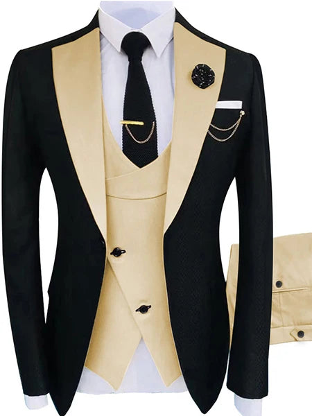 Luxury Men's Tuxedo Suit Set for Special Occasions - Stylish 3-Piece Ensemble with Jacket, Trousers, and Vest for Parties and Weddings