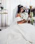 Customized Luxury White Satin Ball Gown Wedding Dress Appliques Off The Shoulder