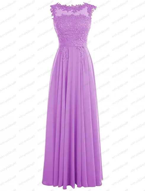 Bridesmaid Dress A-Line Chiffon Beading Applique Backless Floor Length Evening Dress