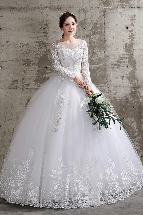 Wedding Dress Long Sleeve Ball Gown Luxury Lace Plus Size