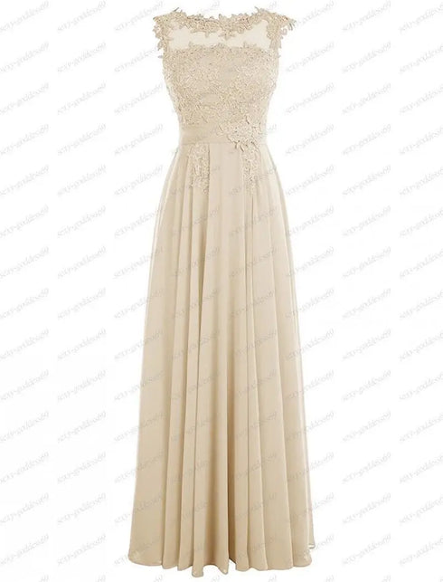 Bridesmaid Dress A Line Chiffon With Applique Beading Backless Floor Length Lace Up Bridal Dress