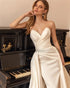 Elegant Ivory Detachable Train Wedding Dresses Mermaid Satin Gown