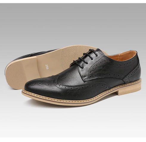 Elegant Men's Oxford Brogue Lace-Up Shoes for Business, Weddings, and Formal Occasions - Stylish Bullock Dress Footwear
