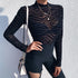 Mesh Transparent Sexy Long Sleeve Bodysuit for Women Party and Club Wear