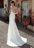 Wedding Dress Boho Sexy Illusion Sleeveless Scoop Neck Appliqued Lace Mermaid Gowns