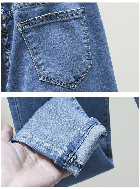 Vintage High Waist Stretch Skinny Jeans for Women – Trendy Pencil Pants with Elastic Band, Perfect for Fall Outfits and Casual Wear, Available in Plus Sizes 5XL and 6XL