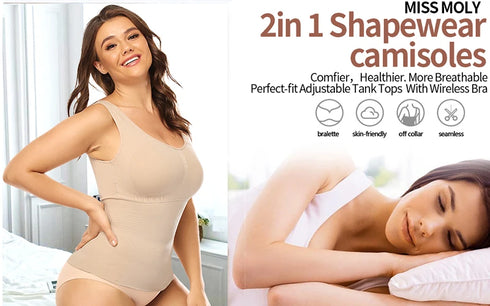 Women’s Slimming Cami Shaper with Built-in Bra for Tummy Control - Comfortable Casual Tank Top for Home, Yoga, and Everyday Wear