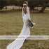 Backless Mermaid Wedding Dresses Boho Long Sleeve Lace Bridal Gown