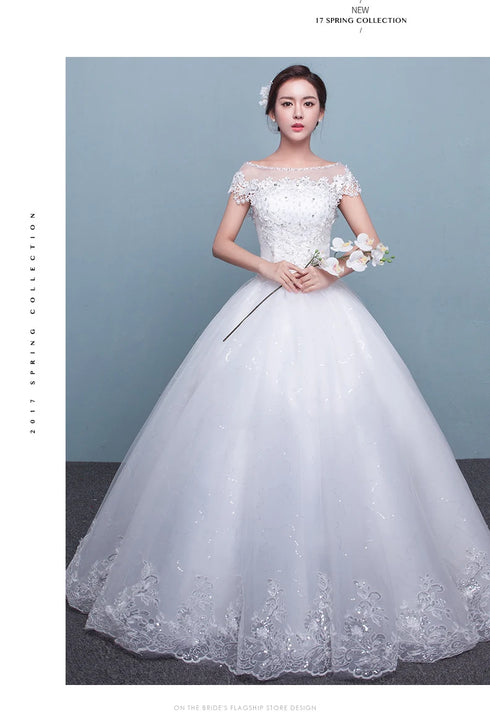 Customize Embroidery Wedding Dress Lace Up Bride Plus Size Ball Gowns