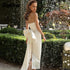 Eightree White Wedding Dresses Strapless Split Bridal Dress With Bow Tea-Length Satin Gowns