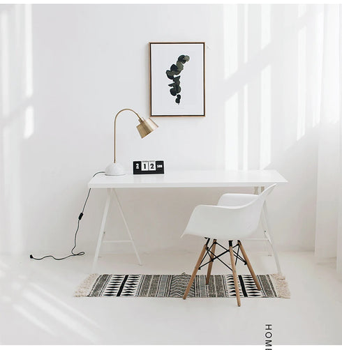 Ethnic Style Woven Linen Cotton Rectangle Rug Mat for Living Room and Bedroom Foot Pad