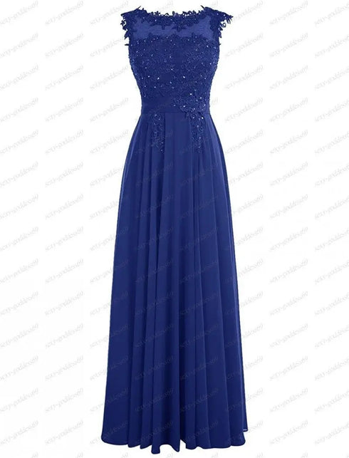 Bridesmaid Dress A-Line Chiffon Beading Applique Backless Floor Length Evening Dress