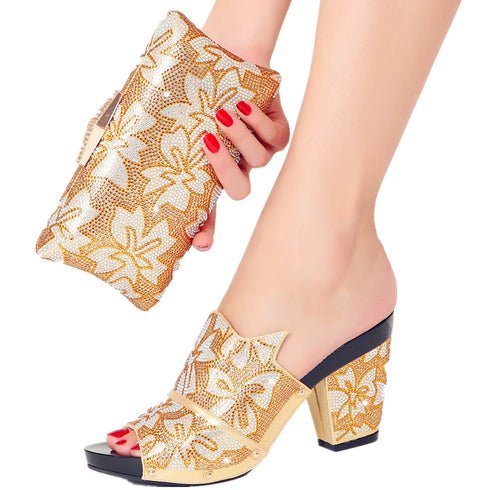 Shoe Bag Set Ladies Rhinestones Fashion Slippers High Heel Party