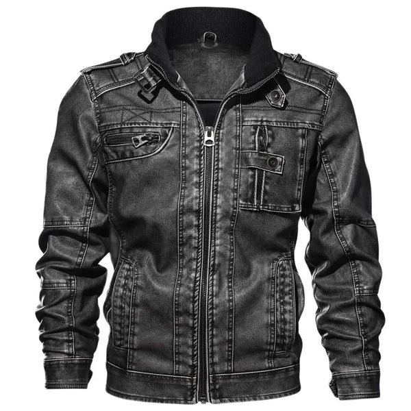 Stylish Men's PU Leather Motorcycle Jacket with Stand Collar and Zipper Pockets, Casual Biker Outerwear for Spring and Autumn, Available in Sizes M-8XL