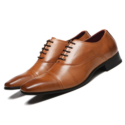 Elegant Men's Dress Shoes - Premium Business Leather Lace-up Brogue Footwear for Formal Events and Weddings