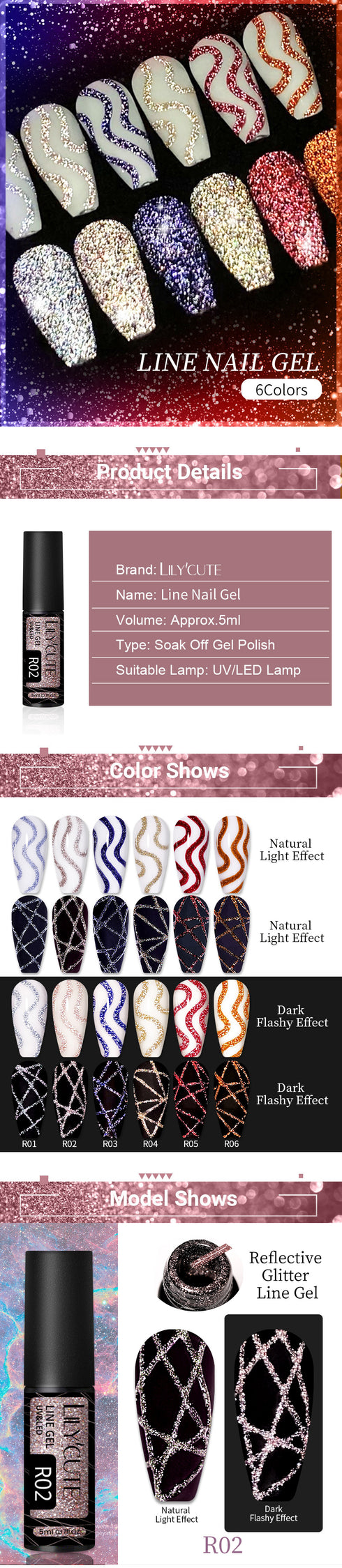 Reflective Glitter Gel Nail Polish for DIY Nail Art – Semi-Permanent Soak Off UV Graffiti Stripe for Stunning Fall Season Nails