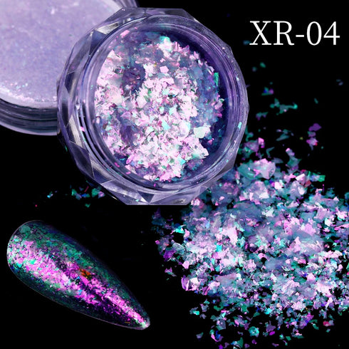 Sparkly Chameleon Nail Glitter Flakes - Irregular Gradient Sequins Powder for Gel Polish Nail Manicure Decoration and DIY Charms