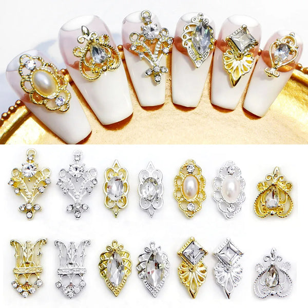 Luxury 3D Alloy Nail Art Charms – 10 Pcs Retro Baroque Rhinestone Hollow Lace Jewelry Decorations for Elegant Nail Designs
