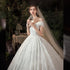 Wedding Dress Elegant Boat Neck Gown with Train Luxury Lace