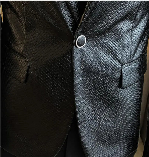 Stylish Slim Fit PU Leather Blazer Jackets for Men - Casual Business Suit Coats in 4XL Size for Autumn and Winter Wear