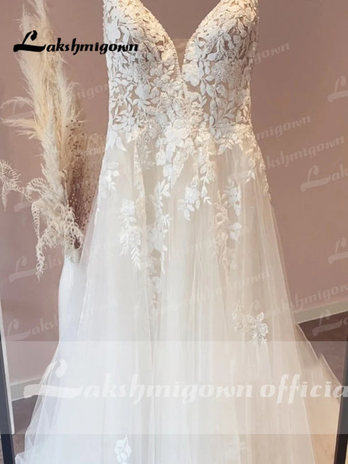 Vestido Novia Spaghetti Straps Lace Wedding Dress Tulle Gown