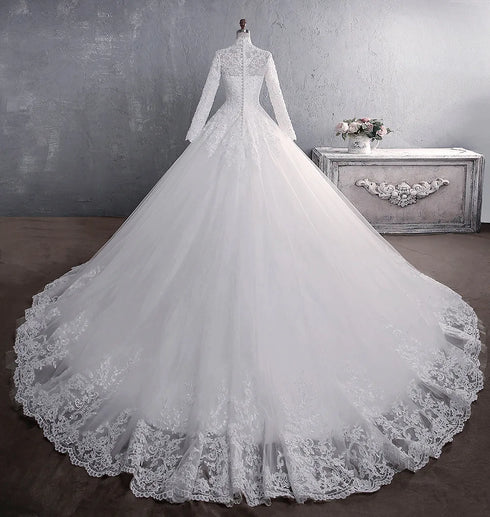 Muslim Wedding Dress Elegant High Neck Princess Bride Gown