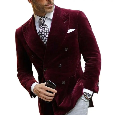 Men's Elegant Double Breasted Velvet Blazer Dinner Jacket Suit Coat