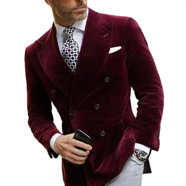 Men's Elegant Double Breasted Velvet Blazer Dinner Jacket Suit Coat