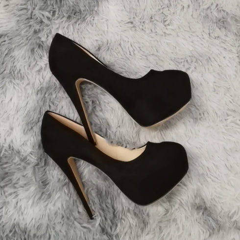 Elegant Women’s Stiletto Pumps - 14cm Super High Heels with Round Toes and Platform for Nightclub Parties, Weddings, and Dressy Occasions