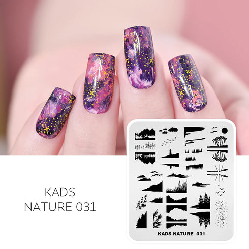 Nature-Inspired Nail Art Stamping Plate Set with Butterfly and Mountain Range Designs for DIY Manicure Enthusiasts