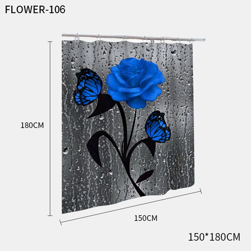 Red Rose and Butterfly Bathroom Mat and Shower Curtain Set Waterproof Eco-Friendly Design