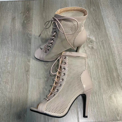 Sexy High Heels Hollow Mesh Sandals for Summer Fashion Comfort Peep Toe Stilettos Jazz Dance Female Shoes Plus Size