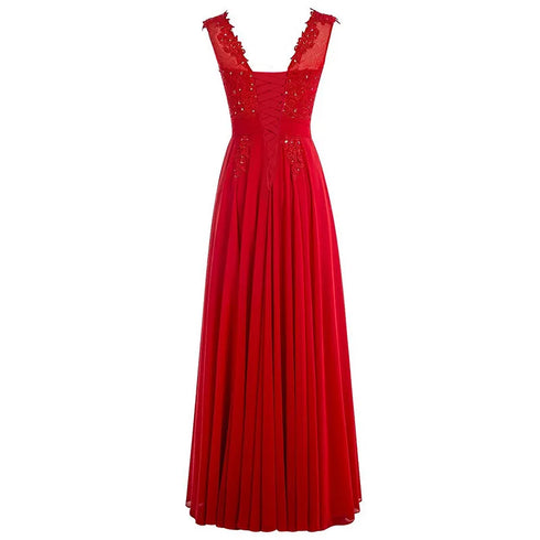 Bridesmaid Dress A-Line Chiffon Beading Applique Backless Floor Length Evening Dress