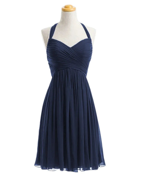 Bridesmaid Dress A Line Chiffon Knee Length Sweetheart Halter Zipper Back Dresses