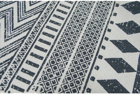 Ethnic Style Woven Linen Cotton Rectangle Rug Mat for Living Room and Bedroom Foot Pad