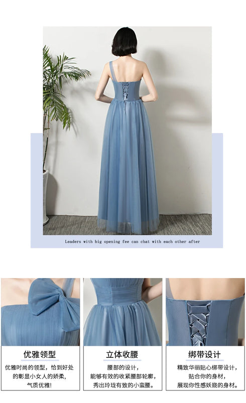 Bridesmaid Dress Elegant Ankle Length Tulle Ball Gown With Pleat Sash Built In Bra Prom Bridal Gown