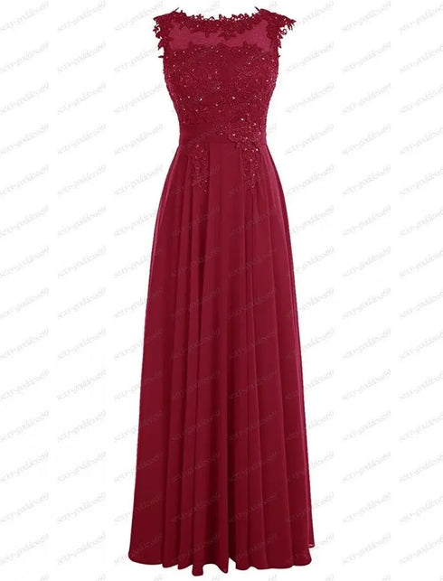 Bridesmaid Dress A-Line Chiffon Beading Applique Backless Floor Length Evening Dress